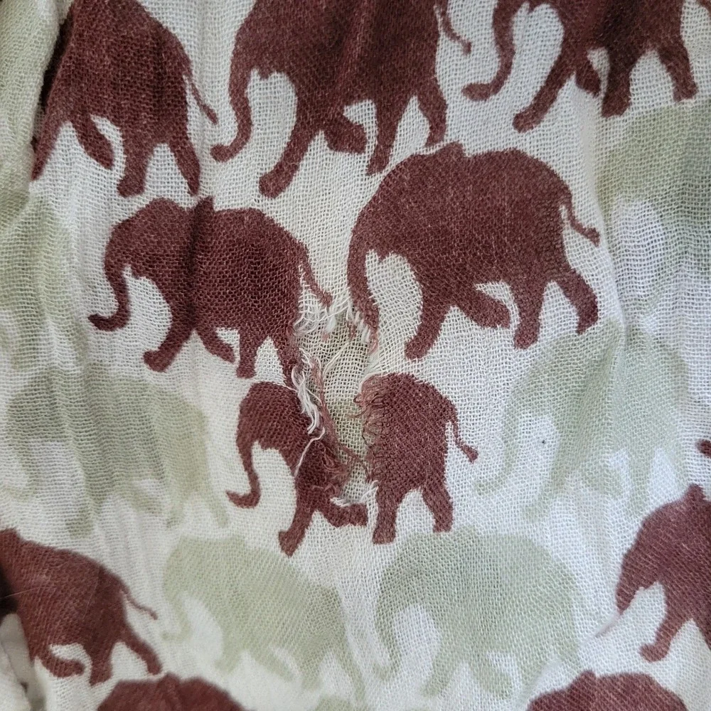 Tory Burch Elephant Print Scarf Brown Sage Green Viscose‎ Lightweight Wrap Scarf